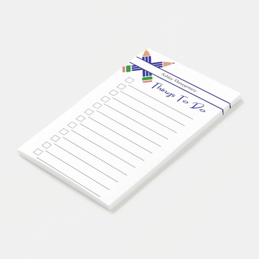 Farbenfrohe Stifte Post-it Klebezettel (angewinkelt)