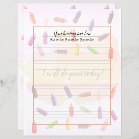 Farbenfrohe Stifte Schriftstück eingeschlossen (Vorne/Hinten)