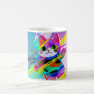 Farbenfrohe Stilelemente Abstrakter Pop Art Cat in Kaffeetasse