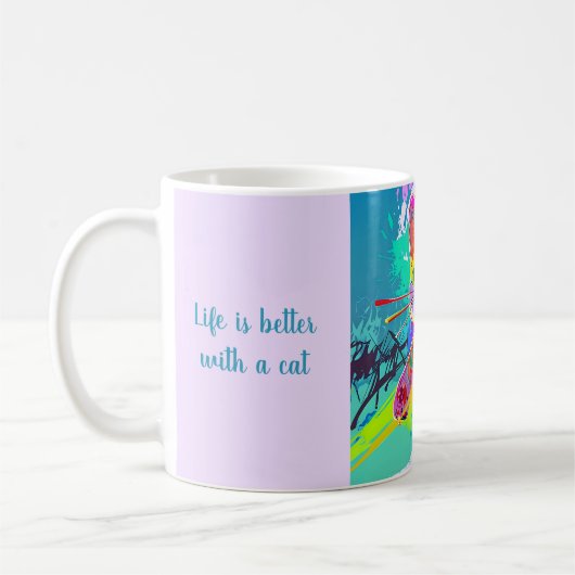Farbenfrohe Stilelemente Abstrakter Pop Art Cat in Kaffeetasse (Links)