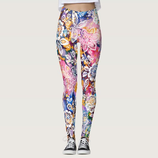 Farbenfrohe Stilfeder Leggings (Vorderseite)