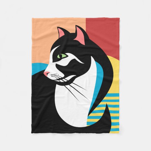 Farbenfrohe stilisierte Katze Fleecedecke (Vorderseite)