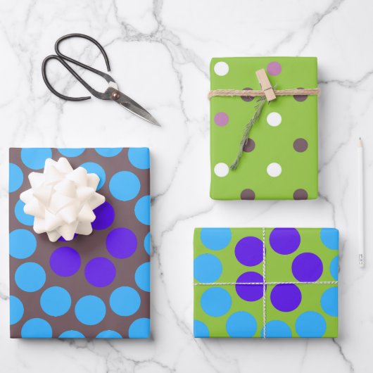 Farbenfrohe, stilvolle, einfache Muster Polka Dots Geschenkpapier Set (Vorderseite)