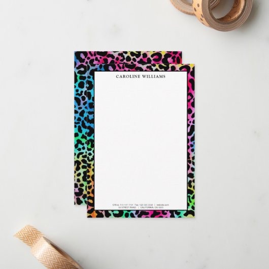 Farbenfrohe, stilvolle Leopard Texture Neon Vibran Mitteilungskarte (Vorderseite/Rückseite Beispiel)