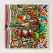 Farbenfrohe Storybook Illustration von Waldtieren Puzzle (Horizontal)