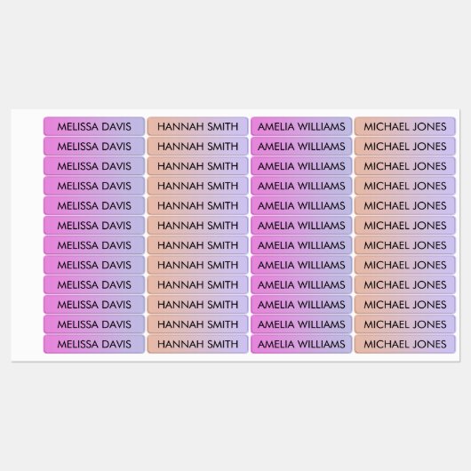 Farbenfrohe strahlende Kinder wasserdichte Namenss Etiketten (Blatt)