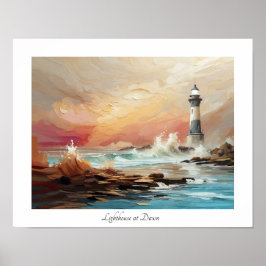 Farbenfrohe Strandbäder Leuchtturm bei Morgengraue Poster