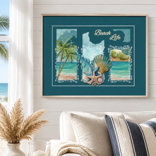 Farbenfrohe Strandbäder Poster