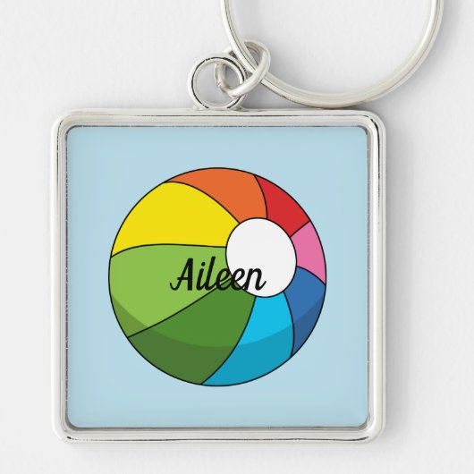 Farbenfrohe Strandball | Name hinzufügen Schlüsselanhänger (Vorne)