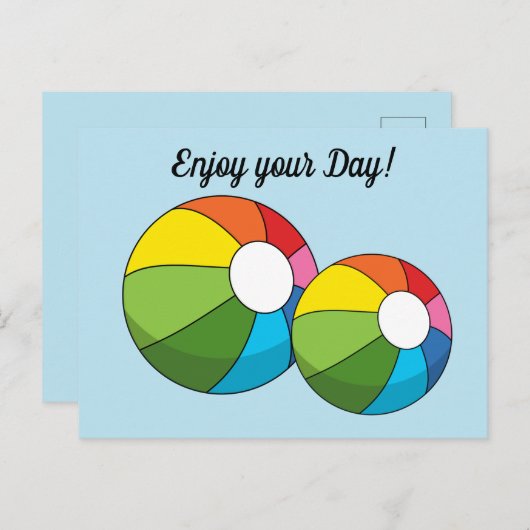 Farbenfrohe Strandball | Text hinzufügen Postkarte (Vorne/Hinten)