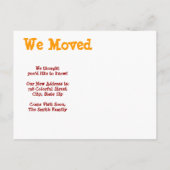 Farbenfrohe Strandhäuser, die wir umgezogen haben, Ankündigungspostkarte (Rückseite)