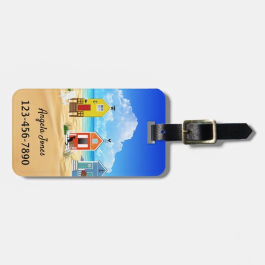 Farbenfrohe Strandhäuser Gepäckmarke Gepäckanhänger (Vorderseite horizontal)