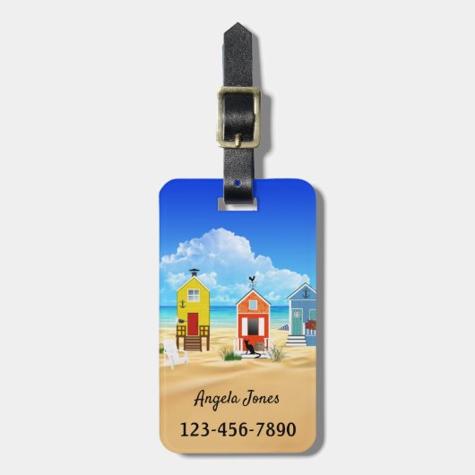 Farbenfrohe Strandhäuser Gepäckmarke Gepäckanhänger (Vorderseite vertikal)