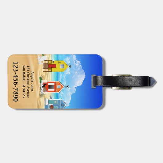 Farbenfrohe Strandhäuser Gepäckmarke Gepäckanhänger (Rückseite horizontal)
