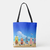 Farbenfrohe Strandhäuser mit Sand und Wasser Tasche (Rückseite)