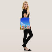 Farbenfrohe Strandhäuser mit Sand und Wasser Tasche (Am Model)