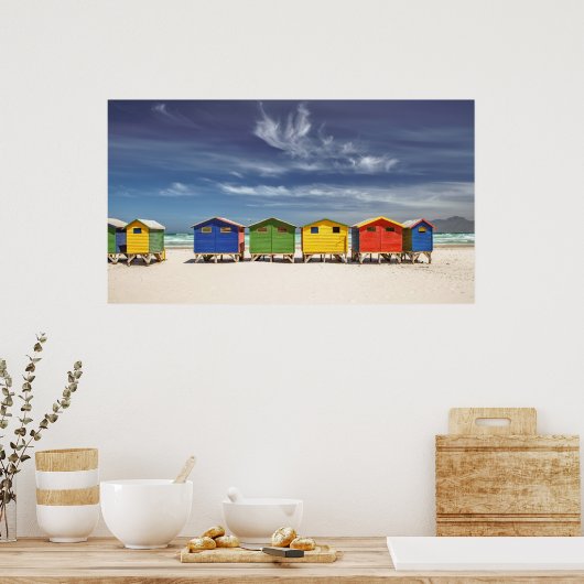 Farbenfrohe Strandhäuser | Muizenberg, Südafrika Poster (Küche)