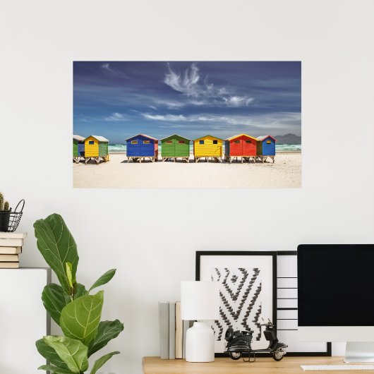 Farbenfrohe Strandhäuser | Muizenberg, Südafrika Poster (Heimbüro)