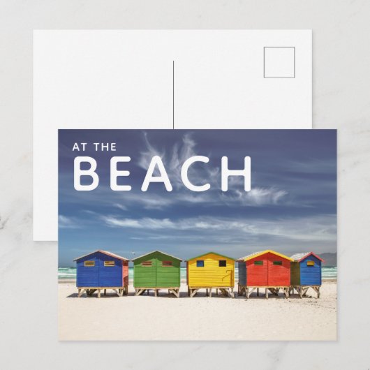 Farbenfrohe Strandhäuser | Muizenberg, Südafrika Postkarte (Vorne/Hinten)
