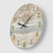 Farbenfrohe Strandholz Nautical Stripes & Seashell Große Wanduhr (Winkel)