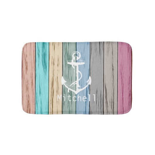 Farbenfrohe Strandholz Wasserpfeifen & Anker  Badematte (Vorderseite)