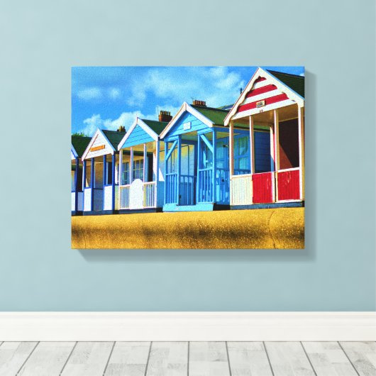 Farbenfrohe Strandhütten Leinwanddruck (Insitu (Holzboden))