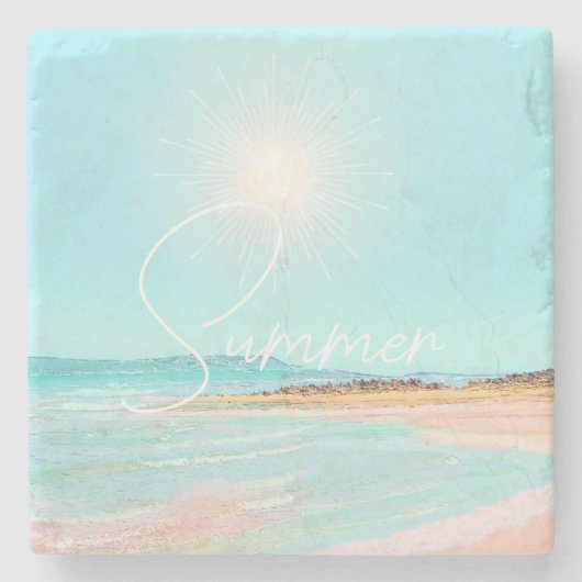 Farbenfrohe Strandküste Sommer Steinuntersetzer (Vorderseite)