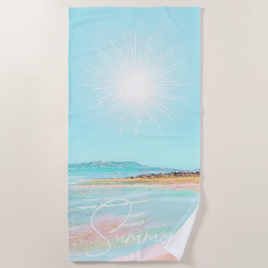 Farbenfrohe Strandküste Sommer Strandtuch (Vorderseite)