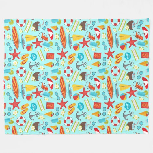 Farbenfrohe Strandurlaubsmuster Fleecedecke (Vorderseite (Horizontal))