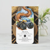 Farbenfrohe Straßenräder Monster Truck Geburtstag Einladung (Stehend Vorderseite)