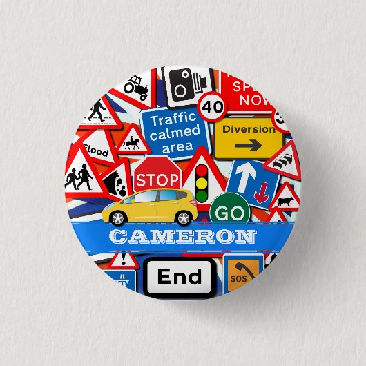 Farbenfrohe Straßenschilder für den Namen der Kind Button (Vorderseite)