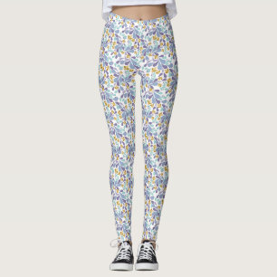 Farbenfrohe Sträuße aus Retro-Blumen auf Weiß Leggings