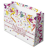 Farbenfrohe Streamer und Confetti-Geschenktasche Große Geschenktüte (Rückseite Schrägansicht)
