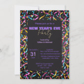 Farbenfrohe Streamer und Confetti Neujahrsfest-Par Einladung (Vorderseite)