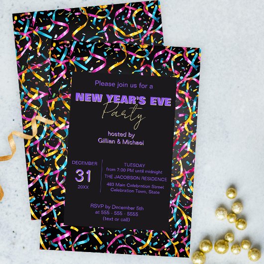 Farbenfrohe Streamer und Confetti Neujahrsfest-Par Einladung