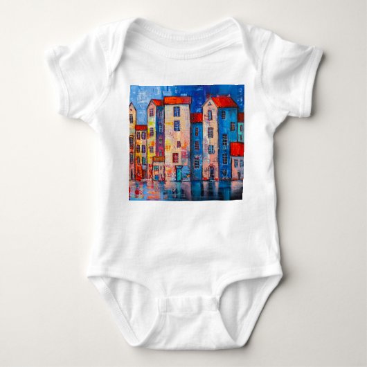Farbenfrohe Street Panorama Impressionistische Kun Baby Strampler (Vorderseite)
