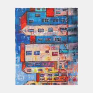 Farbenfrohe Street Panorama Impressionistische Kun Fleecedecke
