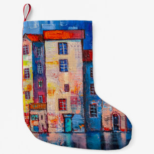Farbenfrohe Street Panorama Impressionistische Kun Kleiner Weihnachtsstrumpf