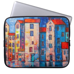 Farbenfrohe Street Panorama Impressionistische Kun Laptopschutzhülle