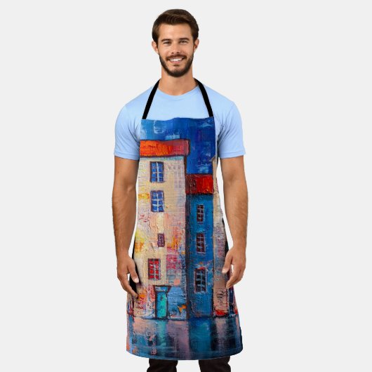 Farbenfrohe Street Panorama Impressionistische Kun Schürze (Getragen)