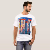 Farbenfrohe Street Panorama Impressionistische Kun T-Shirt (Vorne ganz)
