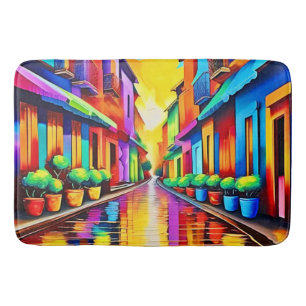 Farbenfrohe Street Scene Art Badematte