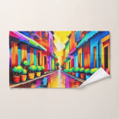Farbenfrohe Street Scene Art Badhandtuch Set (Handtuch)