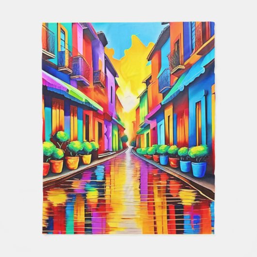 Farbenfrohe Street Scene Art Fleecedecke (Vorderseite)
