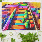 Farbenfrohe Street Scene Art Geschirrtuch (Gefaltet)