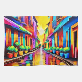 Farbenfrohe Street Scene Art Geschirrtuch
