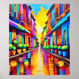 Farbenfrohe Street Scene Art Poster