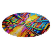 Farbenfrohe Street Scene Art Schneidebrett (Ecke)