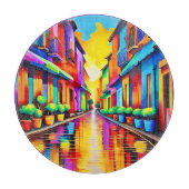 Farbenfrohe Street Scene Art Schneidebrett (Vorderseite)