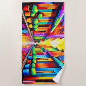 Farbenfrohe Street Scene Art Strandtuch (Vorderseite)